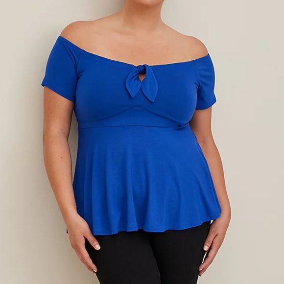 torrid Tops - 💋NWT TORRID BABYDOLL SUPER SOFT BLUE TIE-FRONT OFF-SHOULDER TOP PLUS SIZE 1X